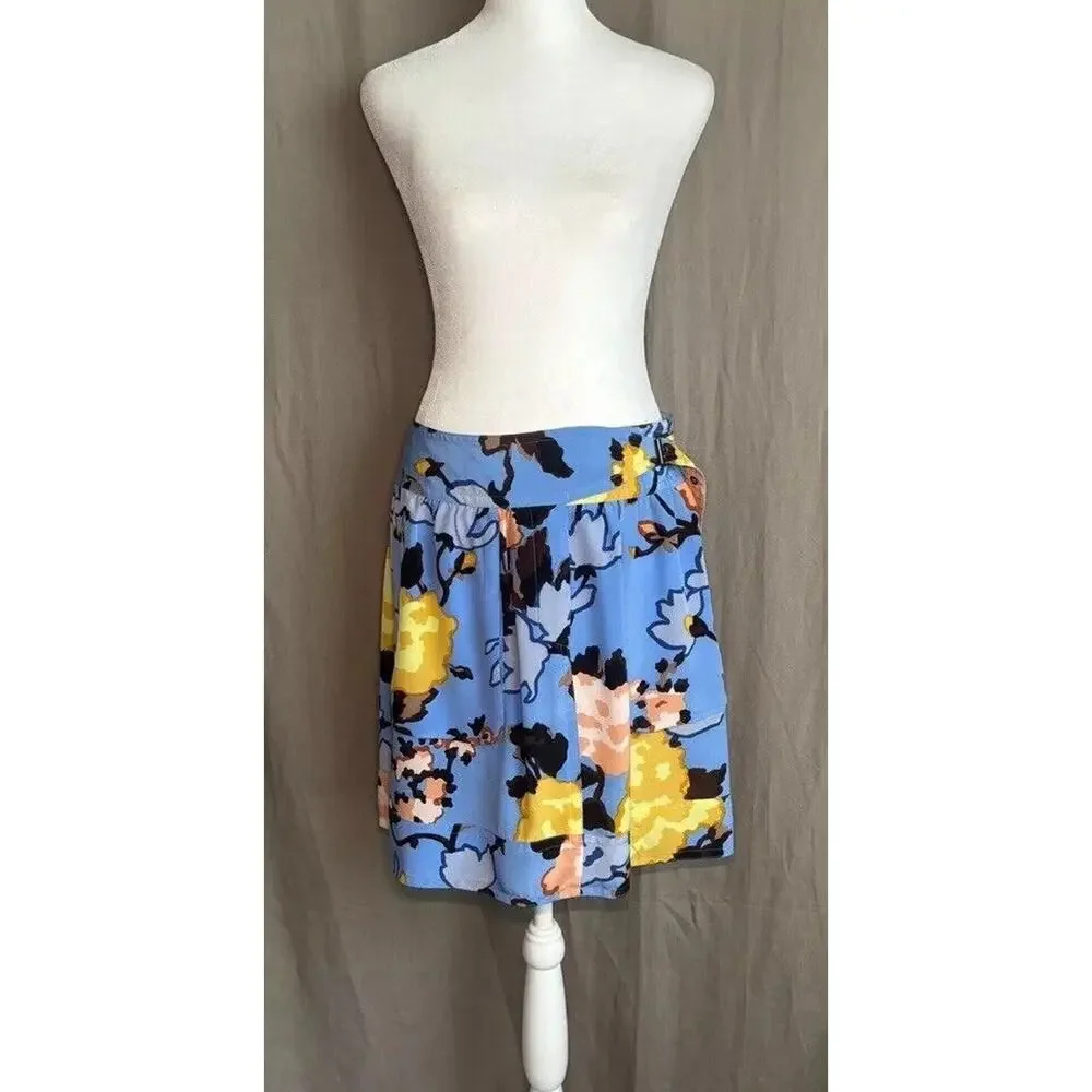 Missoni Italy Valentino Y2K Vintage Blue Floral Print Silk Mini Skirt Waist 30”